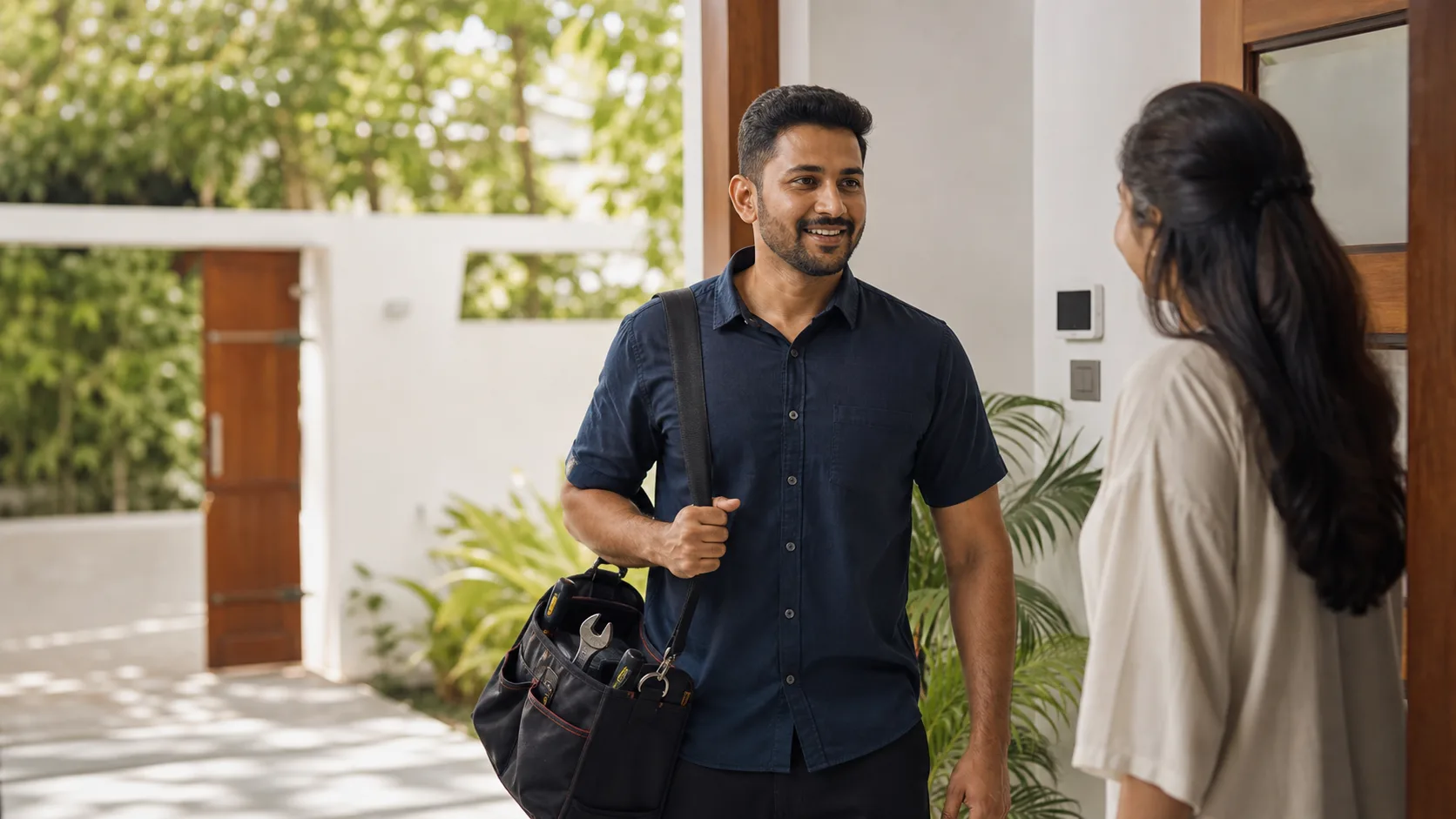 A trusted Blu professional arriving at a Sri Lankan home